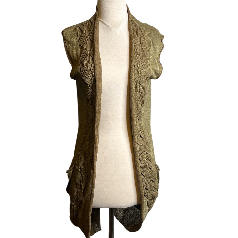 Anthropologie Guinevere Olive Sleeveless Cable Knit Cardigan